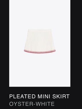 Zara Oyster-White Pleated Mini Skirt with Red Hem